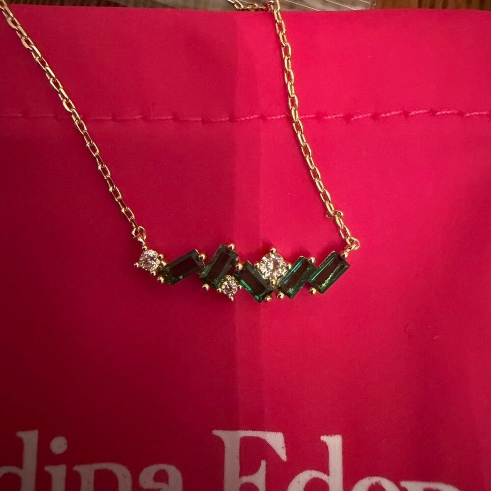 Adina Eden Emerald Green CZ Baguette Necklace & Earrings Combo Set